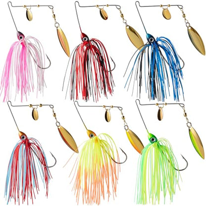 6 Pcs Bass Spinner Baits Kit, Premium Hard Metal Spinnerbaits for Bass Fishing 3/8oz with Skirt, Freshwater Fishing Lures