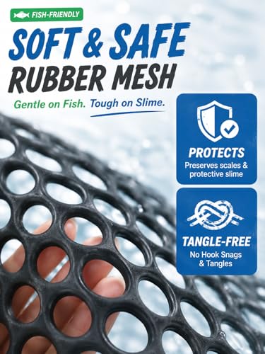 Jenseits Foldable Fishing Landing Net with Telescopic Aluminum Handle, Rubber Coated Fish Net, EVA Floating Frame, Lightweight Extendable Net for Kayak Boat Bass Trout Fishing, Great Gifts for Men
