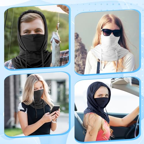 Patelai 6 Pcs Summer Balaclava UV Face Mask Sun Protection Cooling Hood Full Head Face Cover for Women Men Cycling Fishing - color: Black, Dark Gray, Light Gray, White, Navy Blue, Sapphire Blue