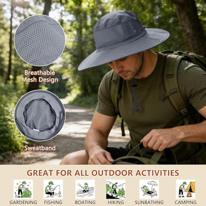 ZOORON Sun Hats for Men Women Fishing Hat with Neck Flap,UPF 50+ Sun Hat Waterproof Wide Brim Bucket Hats for Safari Hiking - color: 1-dark Grey-arm Sleeves