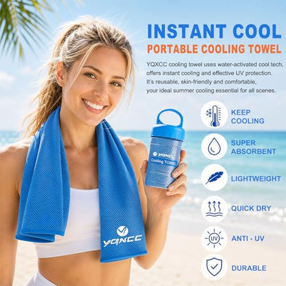 YQXCC 2 Pack Cooling Towels (47"x12"), Ice Cool Neck Towel, Soft Breathable Microfiber for Yoga, Golf, Gym, Running, Camping & Hot Weather - color: Light Blue/Light Gray