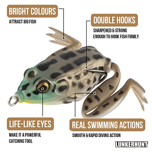 LUNKERHUNT Frog Lure for Bass Fishing | Pocket Frog Fishing Lure 1.75 Inch | Topwater Fishing Lures, Soft Hollow Body, Weedless Hooks for Trout, Pike in Saltwater and Fresh Water - style: Rocky Toad