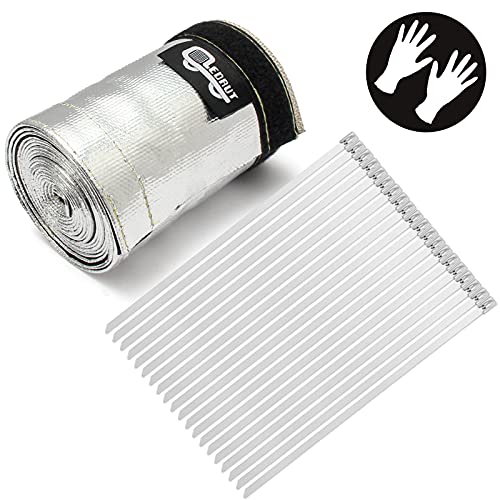 Heat Shroud Sleeve Aluminized 2 Pcs for Ultimate Heat Protection Hose Wire Shield 1-1/4''I.D. x 10FT, with 20 Pcs 7.8Inch Stainless Steel Cable Metal Zip Ties - size: 2*1-1/4''I.D. x 10FT