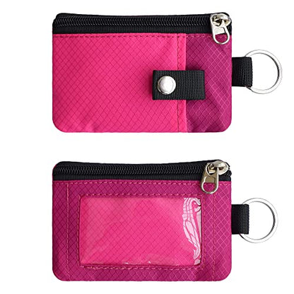 CHENSPRX Minimalist RFID Blocking Small Wallet with ID Window,WaterResistant Zip Id Case Wallet with Lanyard Keychain for Cards,Cash,Travel,Women,Men - color: DeepPink+RoguePink