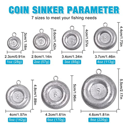 Disc Sinkers Fishing Weights, Coin Sinkers Weights Saltwater Surf Fishing Weights Catfishing Gear Tackle 8oz 6oz 5oz 4oz 3oz 2oz 1oz - style: 2oz-5pack