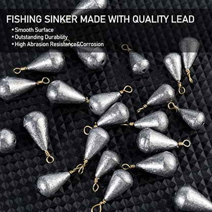Dr.Fish 30 Pack Bass Casting Sinker Weights Lead Bell Drop Shot Weights with Brass Swivels Weight Freshwater Fishing Lead Sinker - size: 3/16oz-30 Pack