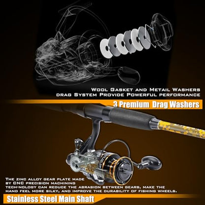 Sougayilang Spinning Rod Combo - MH Action Fishing Pole with Bait Feeder Reel for Catfish, Salmon, Steelhead Freshwater Saltwater Fishing- 7'0"/7'6" - size: 7'0"