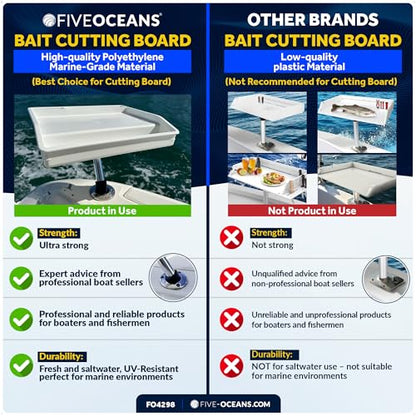 Five Oceans Boat Cutting Board, 17"x14"- Deluxe Bait Cutting Table with Rod Holder Mount, Knife & Pliers Holder, 3 Deep Trays & Draining Hole - 1-Year Warranty - FO4298 - color: Deluxe Bait Cutting Board (Rod Holder Mount)