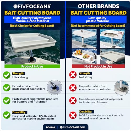 Five Oceans Boat Cutting Board, 17"x14"- Deluxe Bait Cutting Table with Rod Holder Mount, Knife & Pliers Holder, 3 Deep Trays & Draining Hole - 1-Year Warranty - FO4298 - color: Deluxe Bait Cutting Board (Rod Holder Mount)