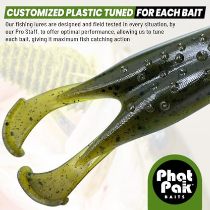 Phat Pak Baits - Skipper Toad Zoom Horny Toad Style Soft Plastic Frog 4" 10ct Top Water Bass Fishing Lure - color: Green Pumpkin Chartreuse