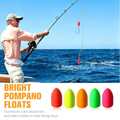 Dovesun 220/104/80/60/54/52/42pcs Pompano Rig Floats for Surf Fishing Foam Bobbers for Fishing Fly Fishing Bobbers Floats Bright Color Kit/Round/Cylindrical/Heart/Bullet/Pill/Spin Shape - color: Bullet V2-75pcs
