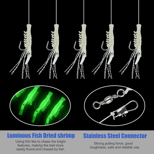 Fishing Bait Rigs Set,4/10 Packs Fishing Rig with String Hooks Soft Shrimp Lure,Real Skin,Lure Barrel Swivels Surf Fishing Rigs for Mackeral Herring Baitfish - color: Fishing Shrimp Rig, size: 4 Packs