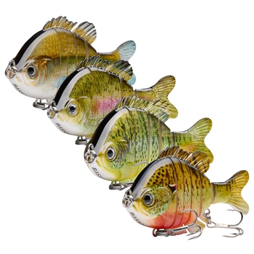 BASSDASH SwimPanfish Multi Jointed Panfish Bluegill Swimbaits Hard Topwater Bass Lures Fishing Lure Crank Saltwater 3.5in/0.85oz,Pack of 4 - color: RGRE
