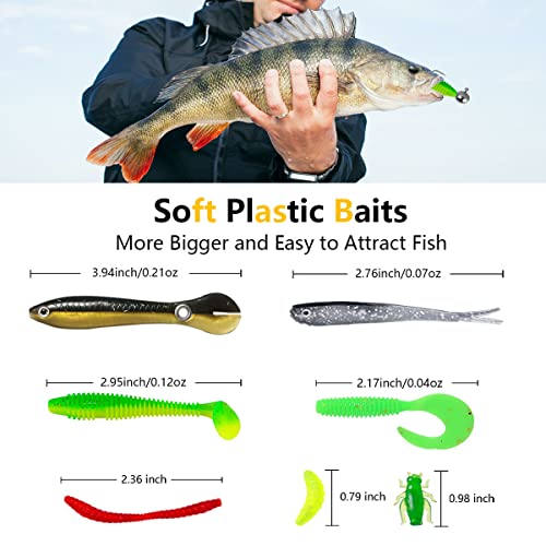Fishing Lures Kit Set, Baits Tackle Including Crankbaits, Topwater Lures, Spinnerbaits, Worms, Jigs, Hooks, Tackle Box and More Fishing Gear Lures for Bass Trout - color: 30Pcs Fishing Lures Kit