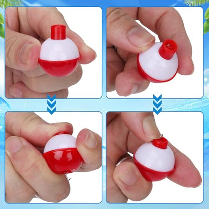 Coopay Fishing Bobbers 30Pcs-50Pcs/Lot Hard ABS Fishing Floats Set Snap on Float Red/White Bobbers Push Button Round Buoy Tackle Accessories - style: 0.5+1+1.25+1.5+2=50pcs