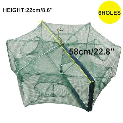 Foldable Fish Trap,Minnow Crawfish Crab Crayfish Bait Net,Portable Shrimp | 1/2 Pcs Crawdad Cast,Nylon Mesh Steel Frame,Durable Lightweight Zipper,Entrances 360 Design,Lakes Rivers Sink Catch - color: 2Pcs 6 holes