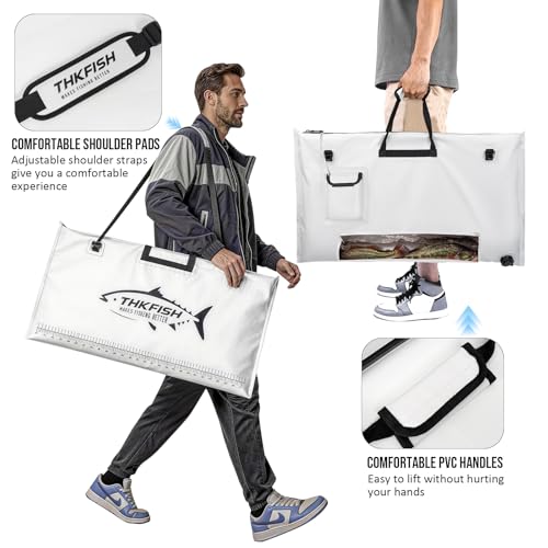 THKFISH Fish Tournament Weigh in Bag for Bass Fishing with Leakproof Zipper | Heavy Duty Live Fish Bags for Caught Fish with Waterproof Zipper and Mesh Liner,Puncture Resistant - color: White-32×19.7in