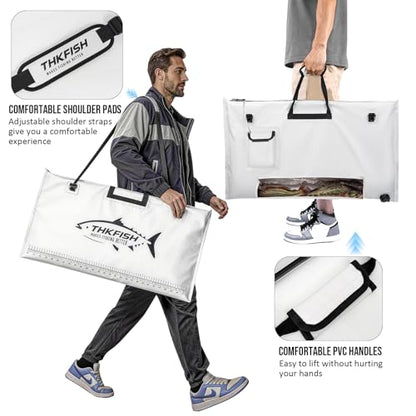 THKFISH Fish Tournament Weigh in Bag for Bass Fishing with Leakproof Zipper | Heavy Duty Live Fish Bags for Caught Fish with Waterproof Zipper and Mesh Liner,Puncture Resistant - color: White-32×19.7in