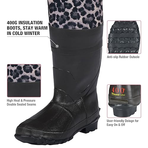 HISEA Women Waders Waterproof 400G Insulated Neoprene Chest Wader for Women - color: Arabian Leopard, size: 8