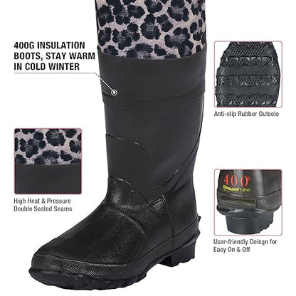 HISEA Women Waders Waterproof 400G Insulated Neoprene Chest Wader for Women - color: Arabian Leopard, size: 7