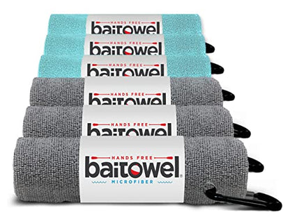 Bait Towel 6 Pack Fishing Towels with Clip for Fishing, Plush Microfiber nap Fabric, 16x16, The Original Bait Towel Multi-Pack - color: Gray-caribbean