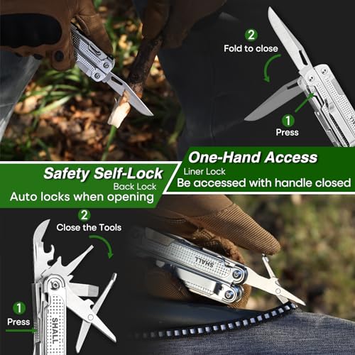 SHALL Multi Tool, 18-in-1 Multitool Pliers, Stainless Steel Multi-tool Pocket Knife w/Screwdriver Bit & Universal Socket, Self-locking Multipurpose Tool w/Sheath for Camping Fishing Survival Hunting - size: Multitool with Universal Socket