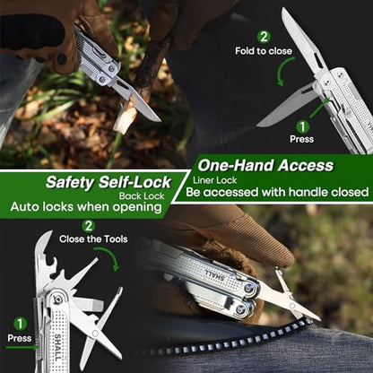SHALL Multi Tool, 18-in-1 Multitool Pliers, Stainless Steel Multi-tool Pocket Knife w/Screwdriver Bit & Universal Socket, Self-locking Multipurpose Tool w/Sheath for Camping Fishing Survival Hunting - size: Multitool with Universal Socket