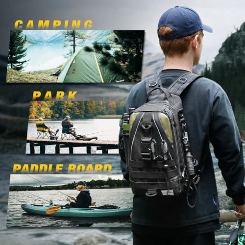 Ghosthorn Fishing Backpack with Tackle Boxes Fish Lip Gripper Pliers Lures Waterproof Tackle Bag with Rod Holder Fishing Gear - color: Black Set, size: Standard