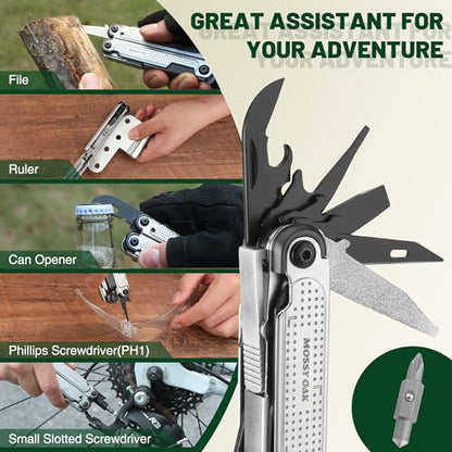 MOSSY OAK 20-in-1 Multitool Pliers with Window Breaker, Stainless Steel | Includes sheath for easy carry, ideal for camping, hiking, survival, emergencies, and EDC use - style: 20-in-1 Self-Locking Pliers