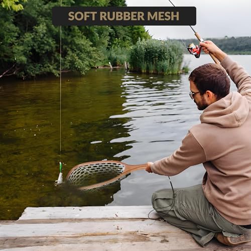 Wooden Fishing Nets - Rubber Fishingnets, Fly Fishing Dipnets, Fishing Nets with Handles - color: White, style: Straight White Silicone