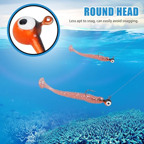 Fishing Jig Head Hooks Kit, Round Ball Crappie Jig Heads Lures Assorted Painted Fishing Lures Jig Heads for Walleye Bass Saltwater Freshwater Fishing 50/69/70pcs - style: 70pcs Kit