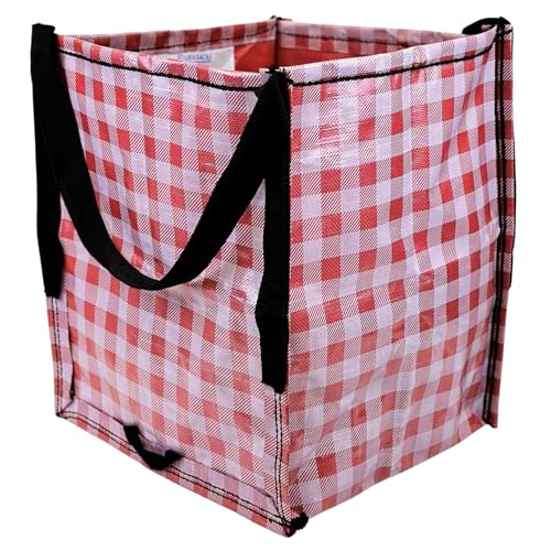DURASACK Heavy Duty Storage Tote Bag 22-Gallon, Gingham Red | Rugged Woven Polypropylene Moving Bag, Reusable Self-Standing Design, Holds up to 500 Pounds - color: Gingham Red, size: Single