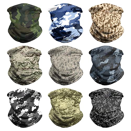 VCZUIUC Neck Gaiter Face Cover Mask Balaclava for Men and Women - color: 9pcs Camo-5, size: One Size