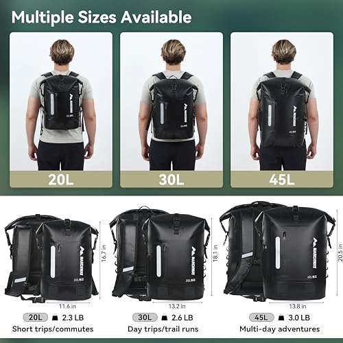 MARCHWAY Roll Top Waterproof Backpack, Floating Dry Bag 20L/30L/45L with Ergonomic Rectangular Base, Cushioned Back, Hip Strap for Hiking Camping Kayaking Travel (Black, 45L) - color: Black, size: 45L