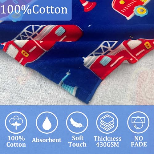 VOOVA & MOVAS Kids Bath Towels Age 3-8, 30''X50, Soft | Thick | 100% Cotton, Beach | Pool | Bath | Swim Towels | Cover Up for Boys, Blue Fire Truck Theme - color: Blue Fire Truck, size: 50.00''x30.00''(3-8 Years)