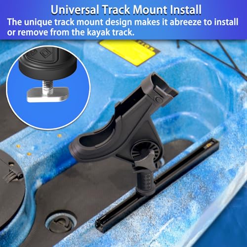 Huntury Kayak Track Fishing Rod Holder with Rubber Strap Easy Adjust and Remove, Compatible with Baitcasting and Spinning Reels, Track Mount Accessories, Kayak Fishing Accessories - color: Pack Of 2
