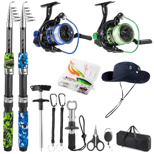 Tripquips Fishing Pole Combo, 6.9ft Telescopic Rods Set, Collapsible Fishing Rods 2PCS Spinning Reel Set with Carrier Bag Freshwater Fishing Rod and Reel Combos Kits - color: 6.9ft Blue & Green Combos(Pre-loaded Spool)