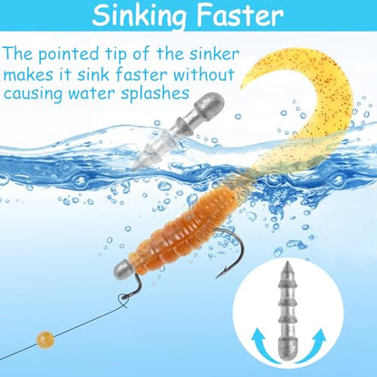 Fishing Nail Weights 70/50pcs Neko Rig Weights Insert Sinkers for Bass Fishing Soft Plastic Lures Wacky Worm Weights Kit Assorted Sizes - size: 1/16oz-50pcs