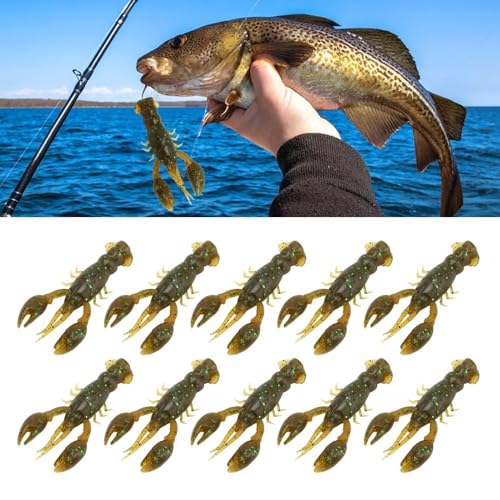 20PCS Soft PVC Fishing Lures 2.2 Inch – Lifelike Crawfish Bait with Artificial Lobster Claw Design, Jig Head Compatible for Bass & Trout Fishing - color: Green