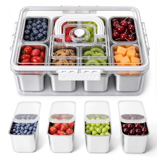 Homelove Snackle Box Container, Snack Container Divided Serving Tray with 8-Compartment Snack Platter, Lid and Handle, Food Organizer for Outdoor Travel Party Beach Picnic - color: A