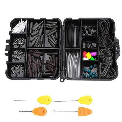 Carp Fishing Tackle Set, 136 Pc Terminal Rigs Kit with Bait Needles Hooks Silicone Tubes Beads Sleeves for Carp Anglers Hair Rig Construction (with Bait Needle)