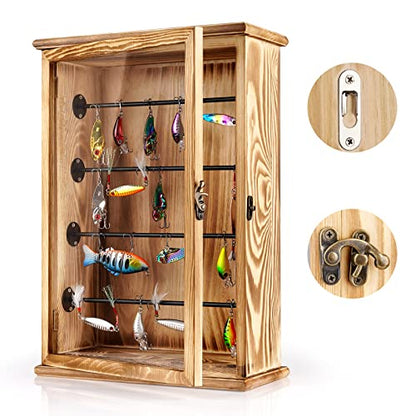 Fishing Lures Storage Display Case Wall Cabinet Tackle Box Organizer Fishing Gifts for Men with Door and Lockable for Study Room, Collection Room, Office, Garage