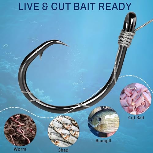 9KM DWLIFE Circle Hooks 25pcs 4X Strong Fishing Hooks – High Carbon Steel, Non-Offset Closed Eye, Wide Gap for Catfish, Striped Bass, Salmon –Circle Hooks for Saltwater & Freshwater - size: 4/0#
