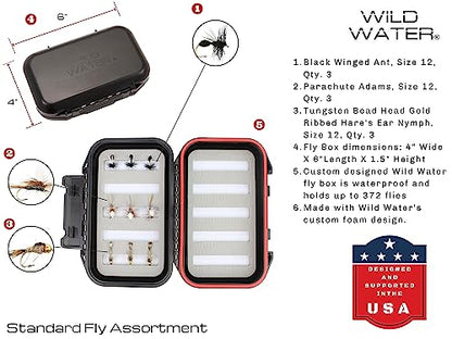 Wild Water Standard Fly Fishing Combo Starter Kit, 5 or 6 Weight 9 Foot Fly Rod, 4-Piece Graphite Rod with Cork Handle, Accessories, Die Cast Aluminum Reel, Carrying Case, Fly Box Case & Fishing Flies