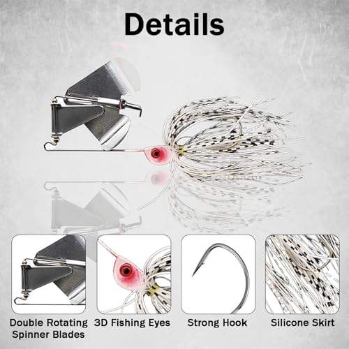 Buzzbaits Double Rotating Spinner Blade Baits Silicone Skirts Top Water Fishing Lures for Bass Trout Pike 0.52oz 4pcs FS/YE-08 - color: B