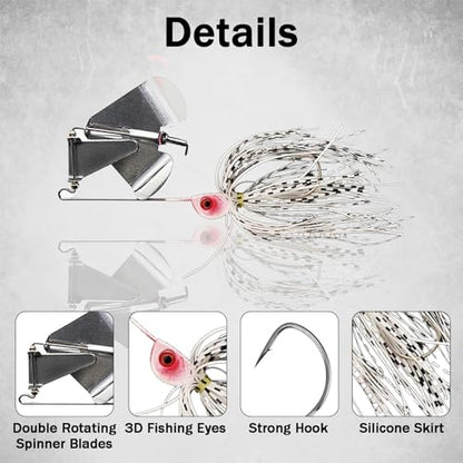 Buzzbaits Double Rotating Spinner Blade Baits Silicone Skirts Top Water Fishing Lures for Bass Trout Pike 0.52oz 4pcs FS/YE-08 - color: B