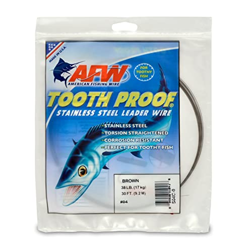 AFW Tooth Proof Stainless Steel Single Strand Hard Leader Wire - Bright and Camo for Shark, Barracuda, King Mackerel, Wahoo, Snook Bite Protection for Toothy Critters, Rigging Baits and Lures - color: Camo, style: #4, 38 Lb Test, 30 Ft