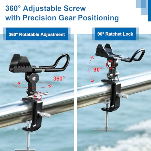 2 Pack Fishing Rod Holders for Boat, 360° Adjustable Stainless Steel , Compatible with Round/Square Rail & Boat Gunwale, Marine Grade Fishing Rod Mount for Boat Kayak - color: Black