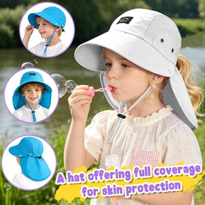 Kids Sun Hat with Detachable Neck Flap for Boys & Girls Wide Brim Fishing Hat for Kids Water Resistant UV Protection - color: 1 Pack-pure White