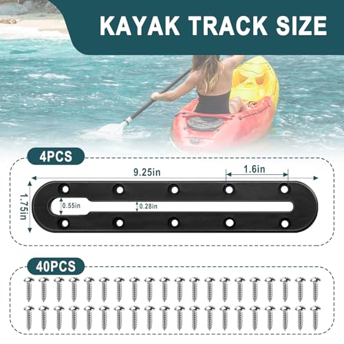 Kayak Track Mount, Kayak Rail Track, Kayak Low Profile Gear Track Accessories for Fishing Rod Holder, Cup Holder, Paddle Holders, Anchor Cleats (9 in, 10 Holes, 4 Pieces) - size: 9 Inch